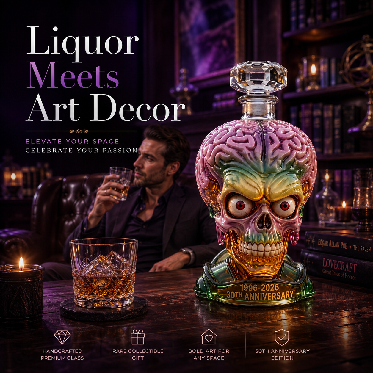 🧠 Alien Skull Glass Liquor Decanter