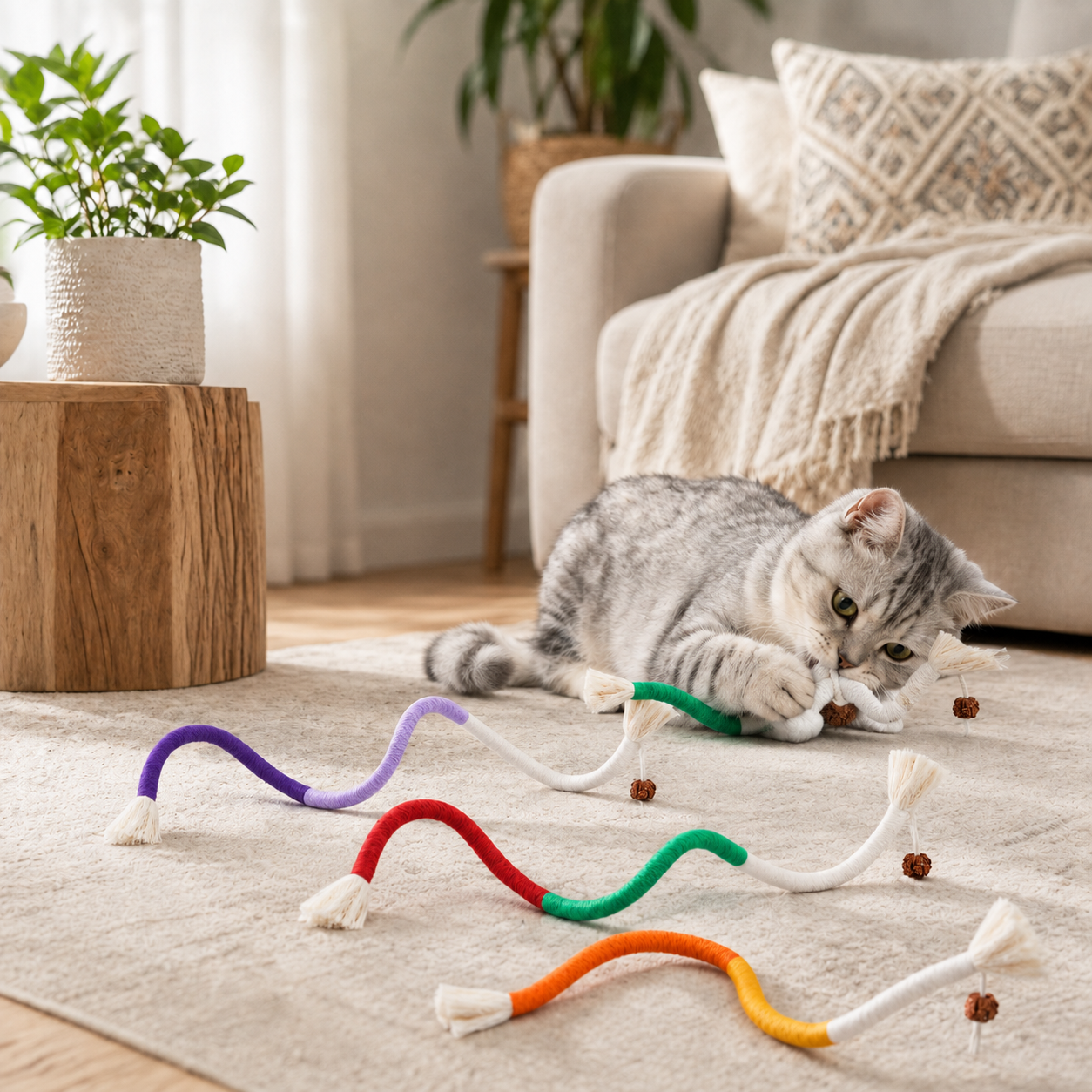 Stycove Cat Chew Toys 3Pcs – Safe Organic Teeth Cleaning Ropes
