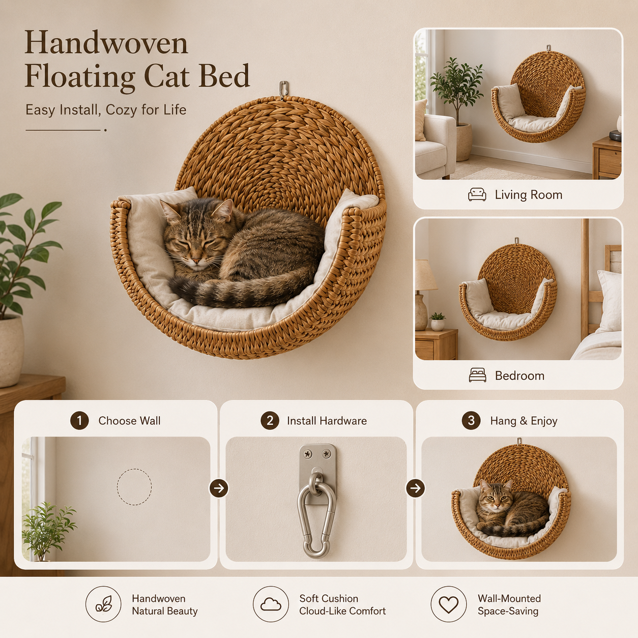 🐱 Purrfectly Cozy Handwoven Hanging Cat Bed