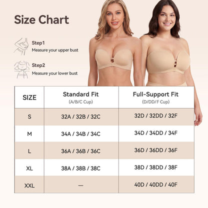 Women's Strapless Push Up Bra with Anti-Slip Technology