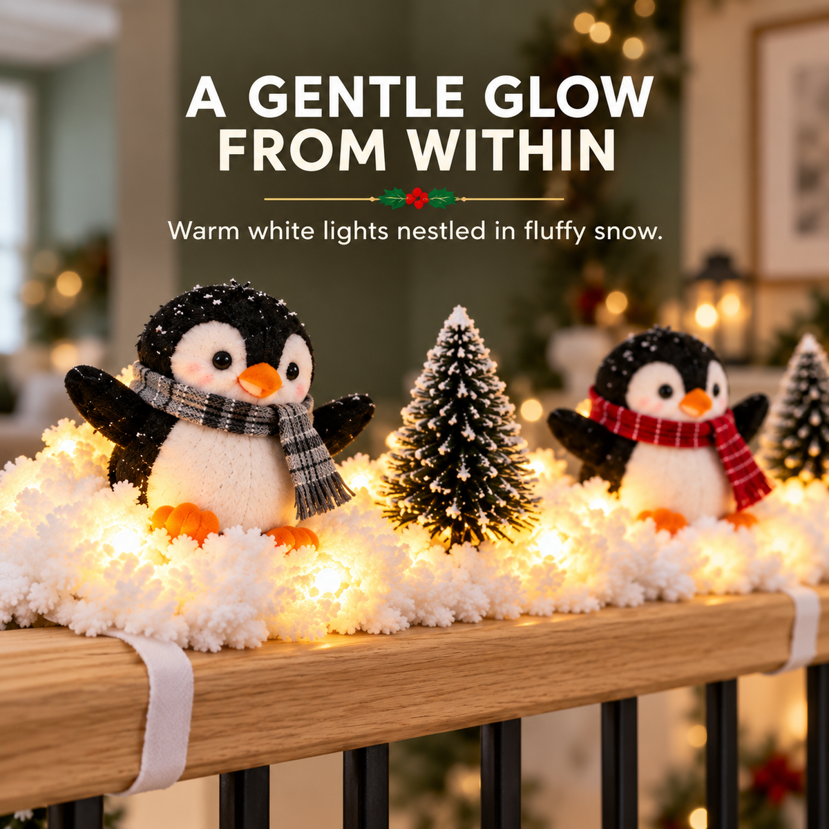 Playful Penguin Snowy Stair Railing Decor