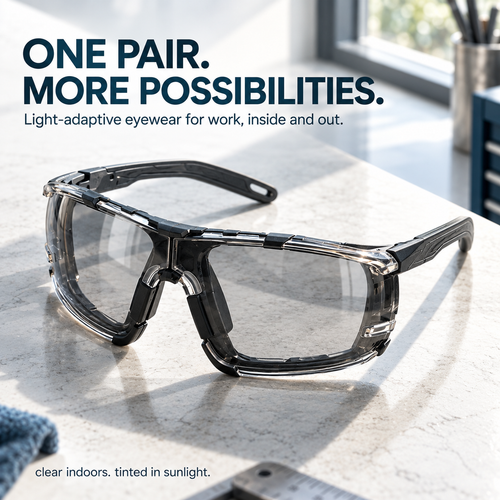 🕶️ Photochromic Safety Glasses – Indoor & Outdoor Impact Protection