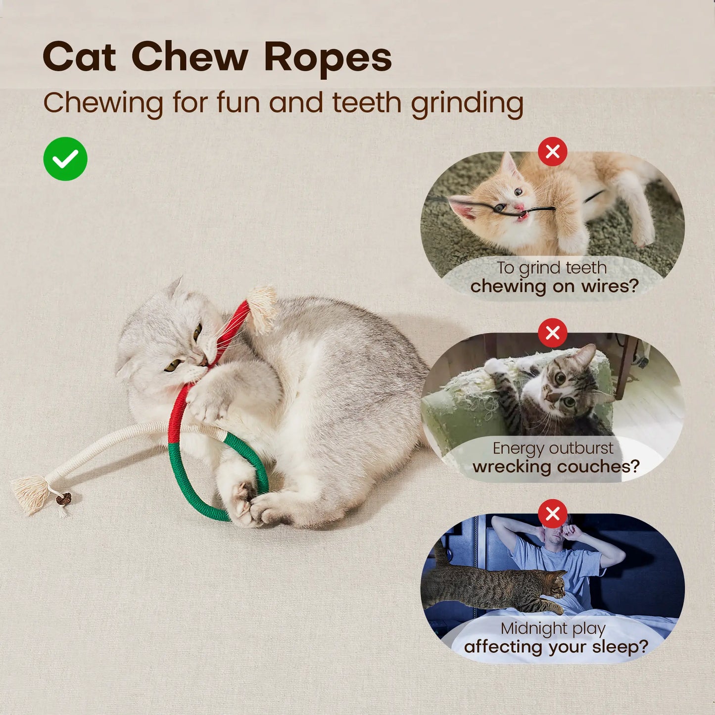 Stycove Cat Chew Toys 3Pcs – Safe Organic Teeth Cleaning Ropes