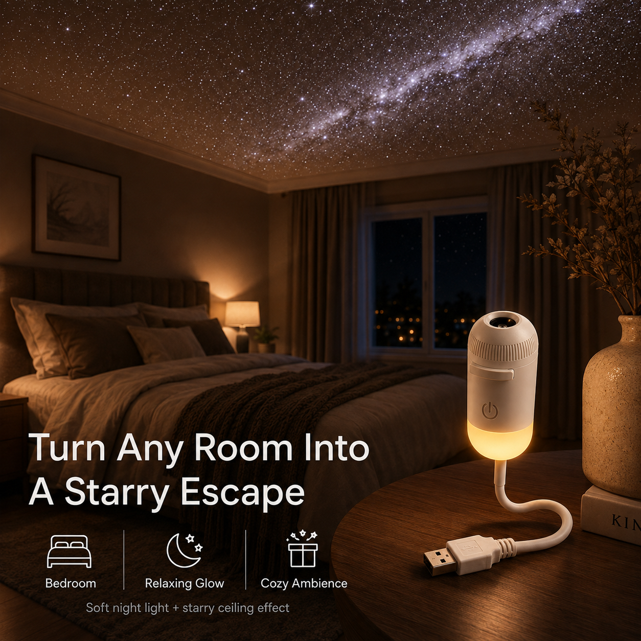 💡🌃2-in-1 Galaxy Star Projector USB Night Light for Indoor Decor 2026