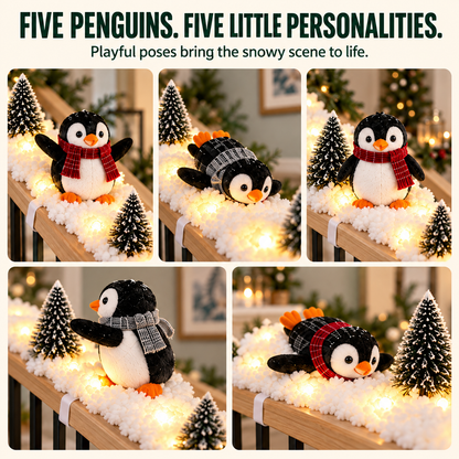Playful Penguin Snowy Stair Railing Decor