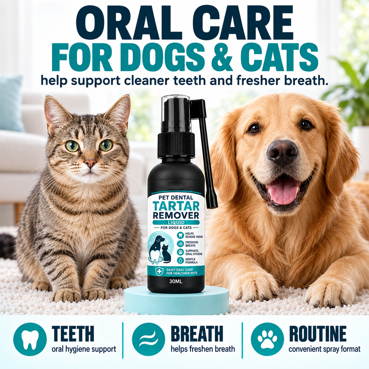 🐾Gentle Pet Dental Cleaning Spray‑ Vet‑Formulated Tartar Remover Spray for Dogs & Cats, Safe Oral Care Solution to Eliminate Bad Breath & Reduce Plaque