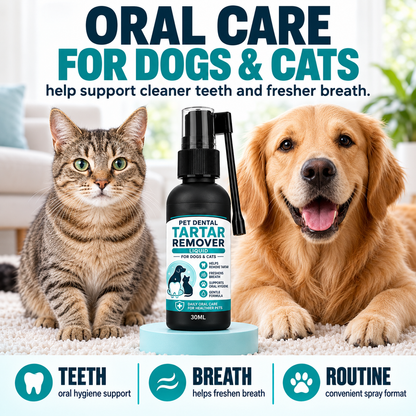 🐾Gentle Pet Dental Cleaning Spray‑ Vet‑Formulated Tartar Remover Spray for Dogs & Cats, Safe Oral Care Solution to Eliminate Bad Breath & Reduce Plaque