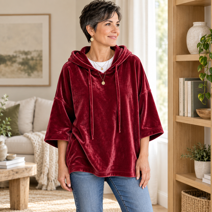 Women's Velour Oversized Hoodie 3/4 Sleeve