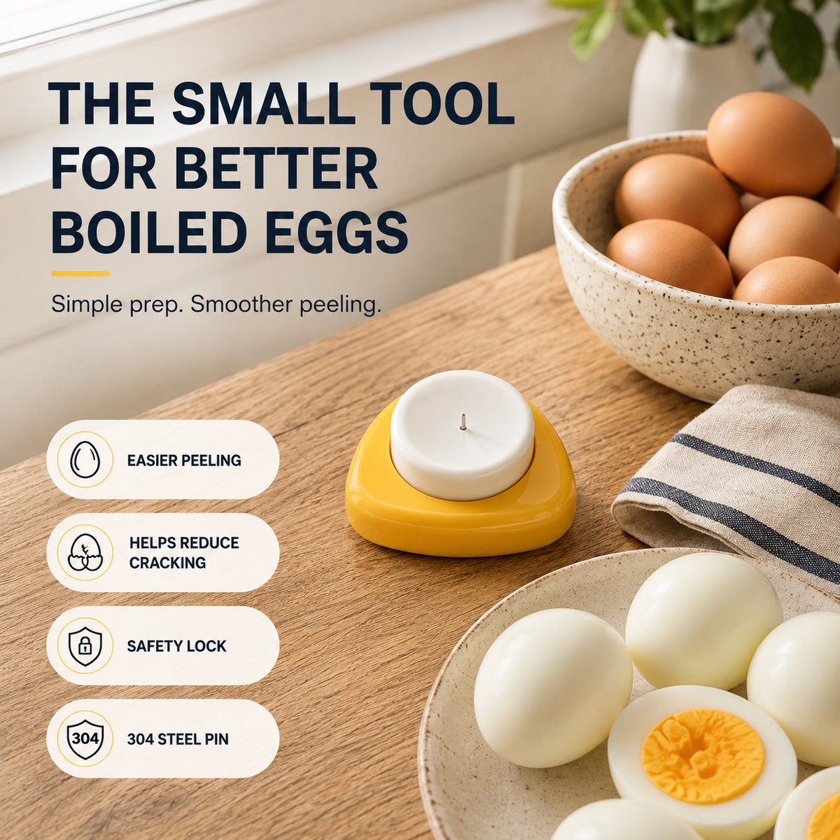 🥚 2PCS Egg Piercer for Perfect Boiled Eggs – Easy Peel Egg Tool with Safety Lock & 304 Stainless Steel Pin