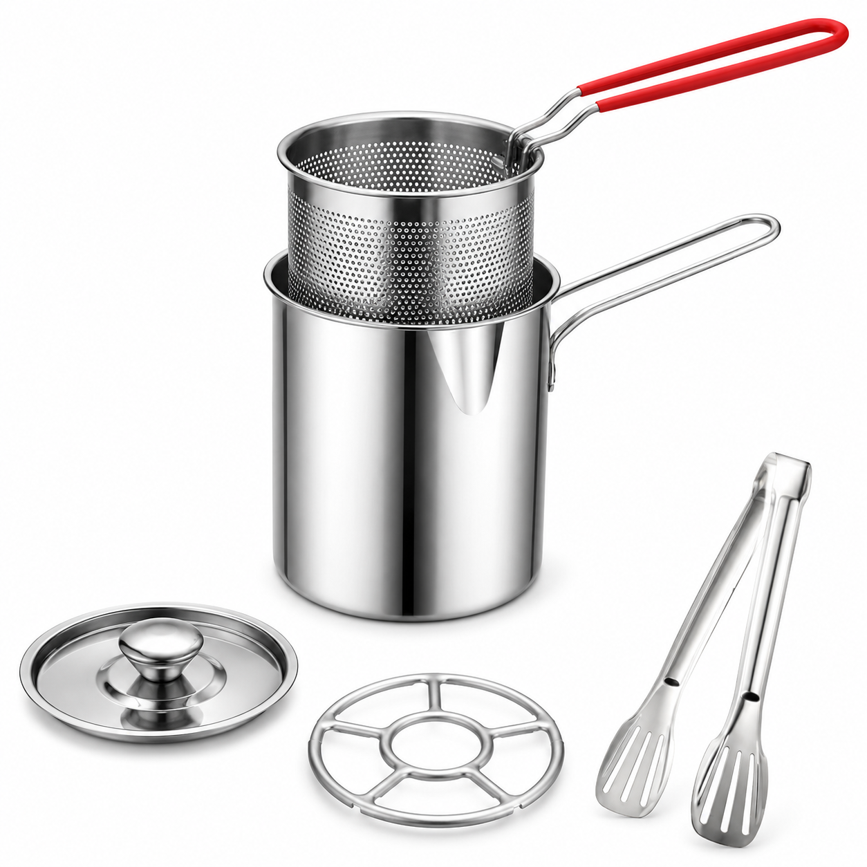 2026🔥🍟 Personal Mini Deep Fryer Set – Stainless Steel Pot with Lift-Out Draining Basket & Food Tongs