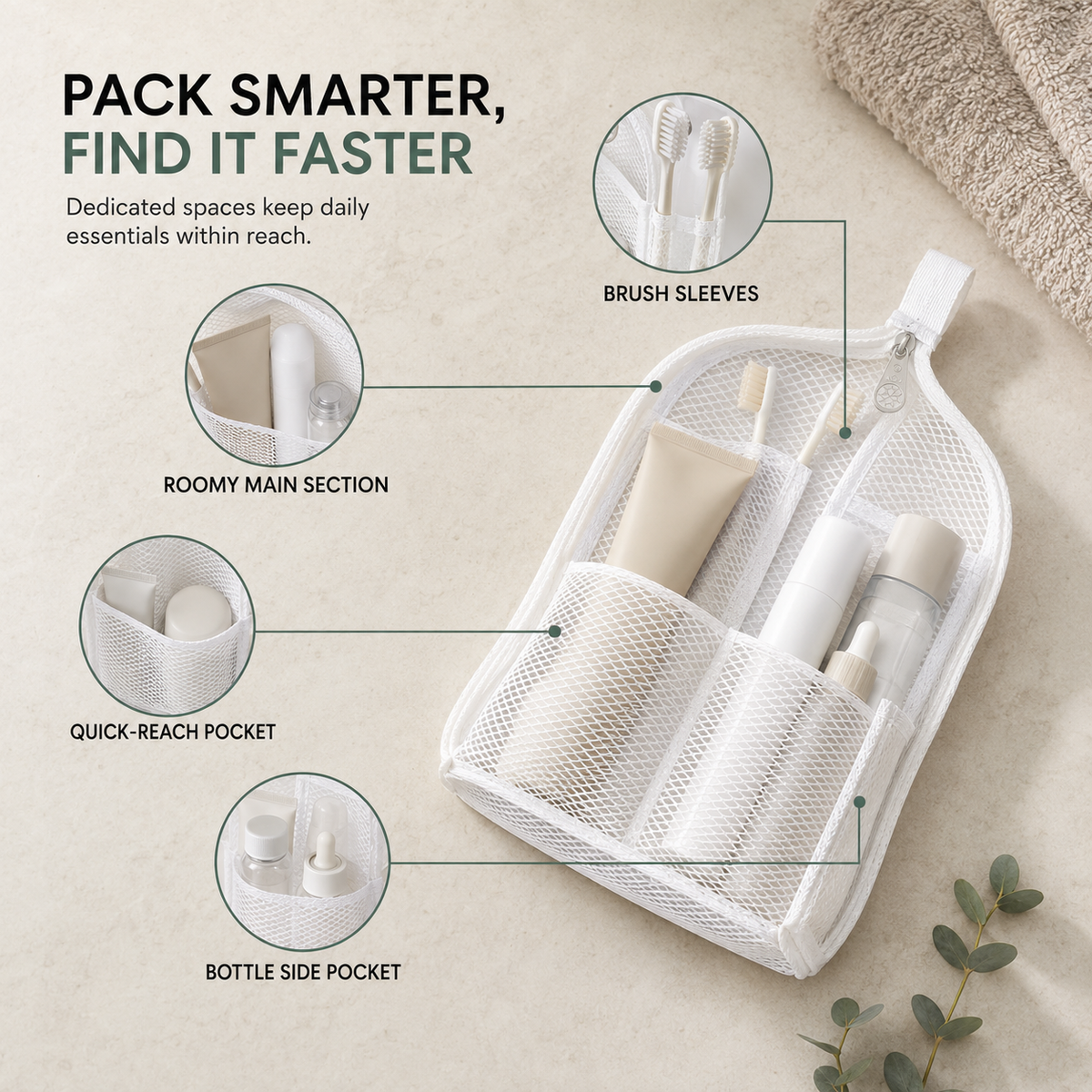 🧼 2-Pack Portable Quick-Dry Mesh Toiletry Bags – Hanging Travel Organizers with Toothbrush Slots