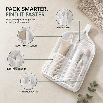🧼 2-Pack Portable Quick-Dry Mesh Toiletry Bags – Hanging Travel Organizers with Toothbrush Slots