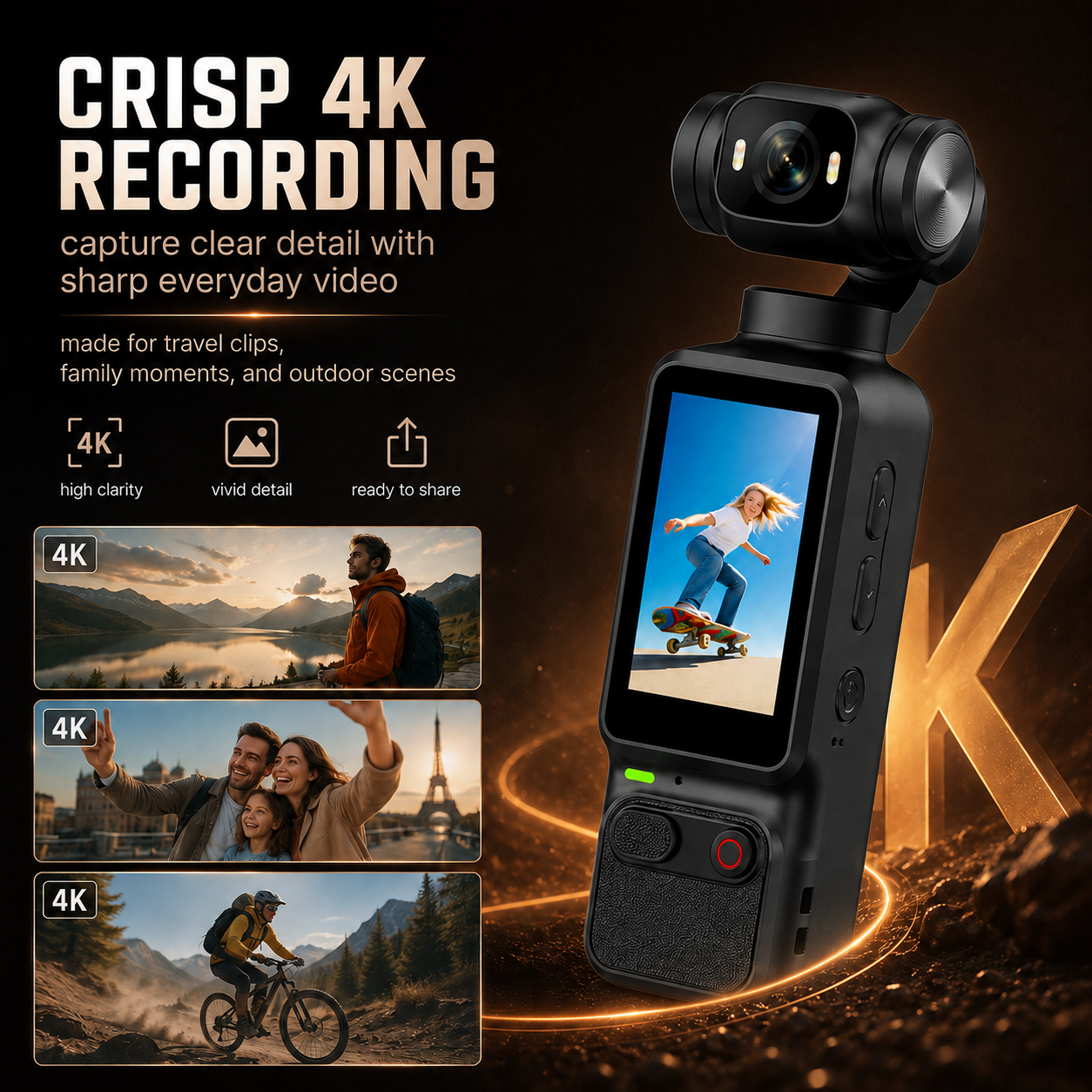 2026 4K Vlog Camera Pocket Stabilized Video Camera