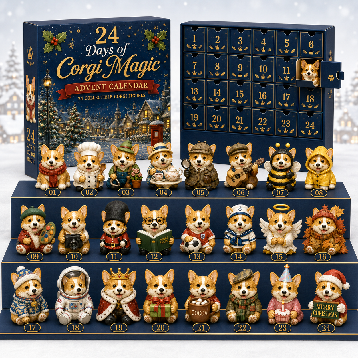 2026 British Corgis Blind Box - 24‑Day Festive Countdown, Corgi Figurines Blind Box - Gift For Corgi Lovers