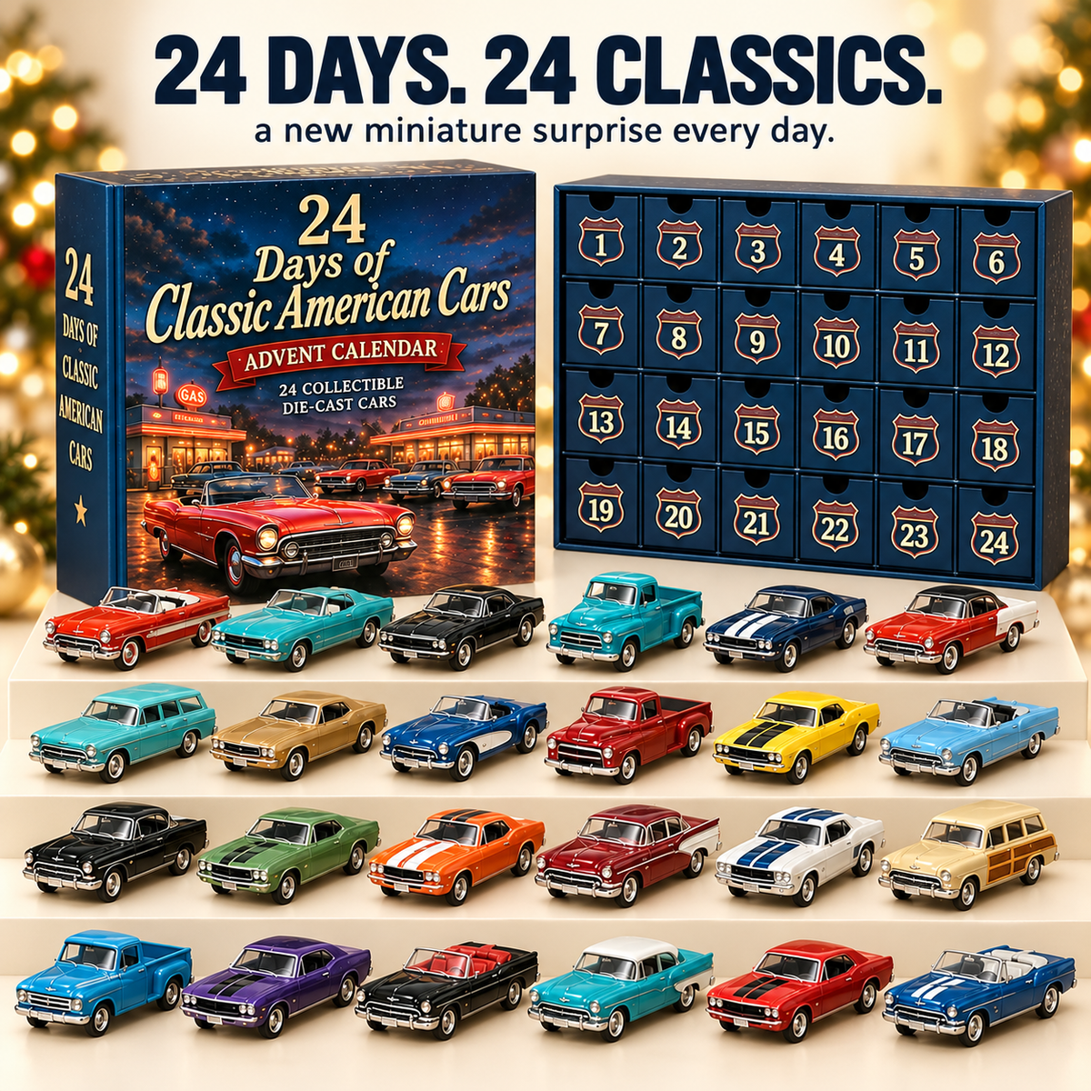 24 Days of Classic American Cars Advent Calendar – 24 Vintage Ride Collectibles for Car Lovers