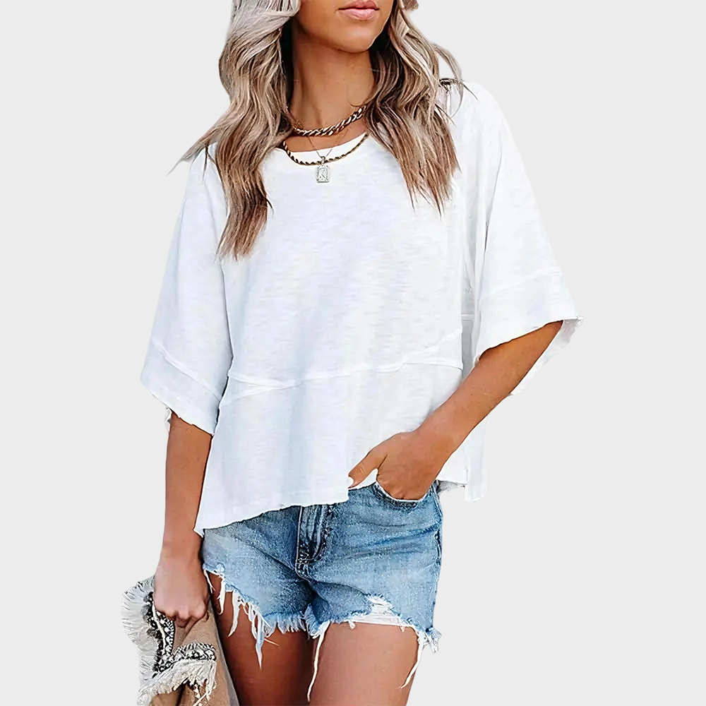 Panel Solid Color Flared Sleeve T-Shirt