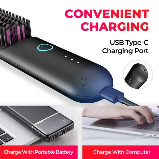 Cordless straightening and curling brush 2 in 1