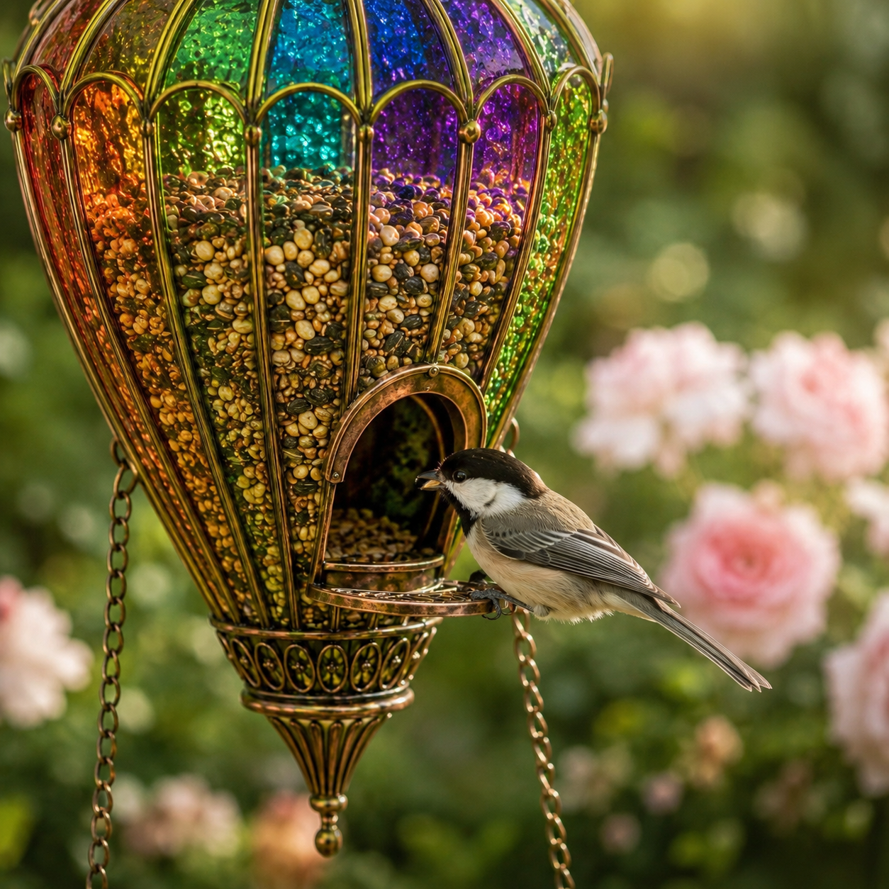 🌈 Stained Glass Hot Air Balloon Bird Feeder Fountain🐦