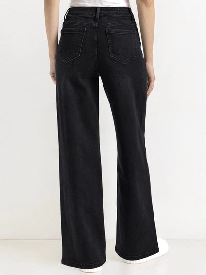Women's Minimalist High Waist Denim Stretch Wide Leg Jeans