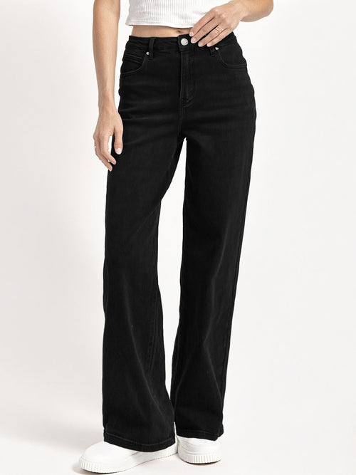 Women's Minimalist High Waist Denim Stretch Wide Leg Jeans