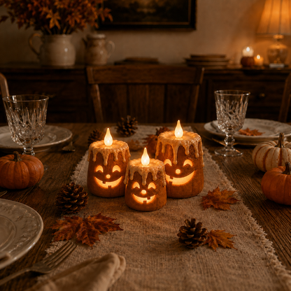 3-Piece Set Cozy Lighted Pumpkin Candles