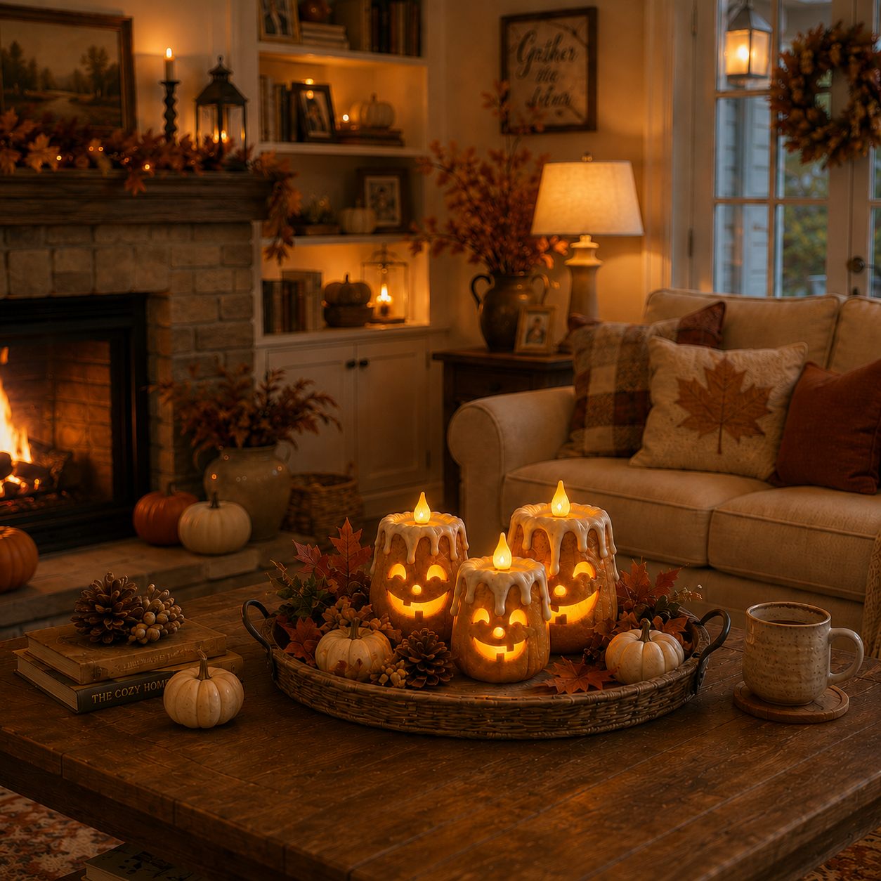 3-Piece Set Cozy Lighted Pumpkin Candles