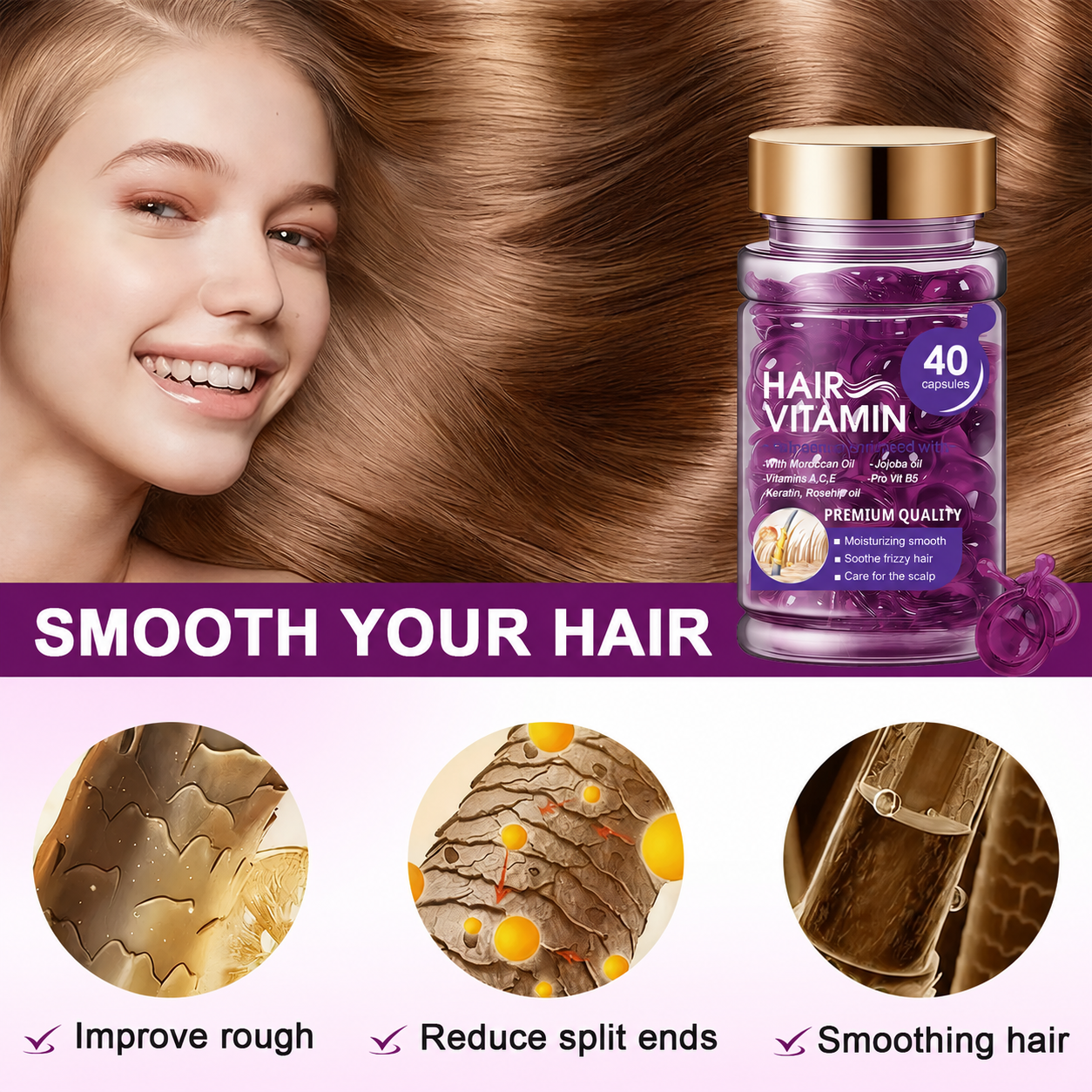 Hair Vitamin Capsules with Violet & Argan Oil for Frizz Control