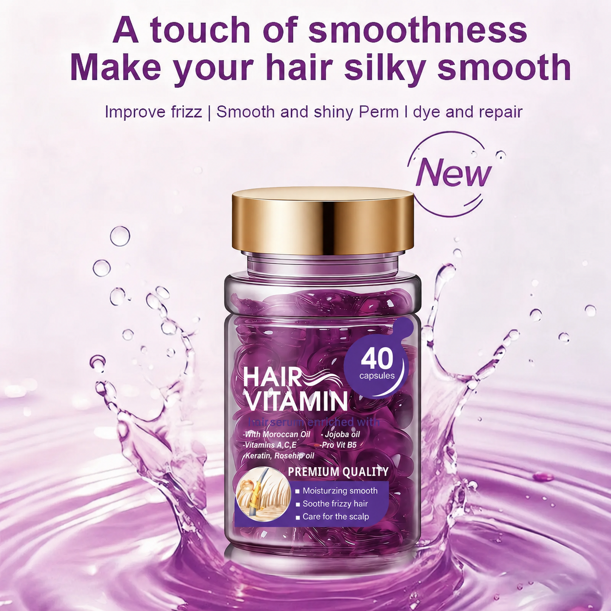 Hair Vitamin Capsules with Violet & Argan Oil for Frizz Control