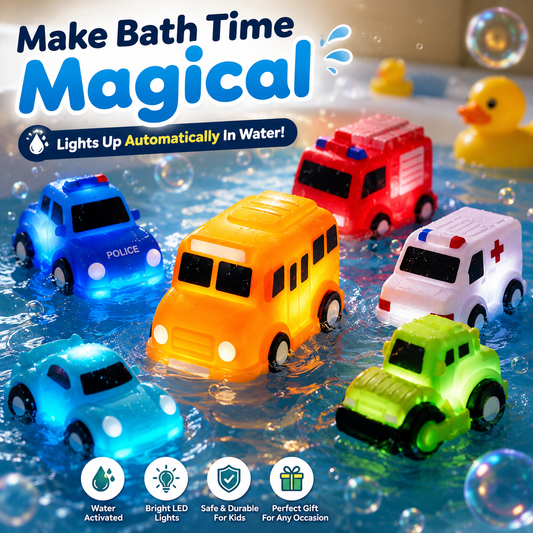 🚗 6PCS Does your little one hate bath time? Watch the smiles light up in seconds! ✨
