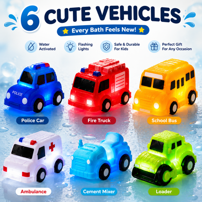 🚗 6PCS Does your little one hate bath time? Watch the smiles light up in seconds! ✨