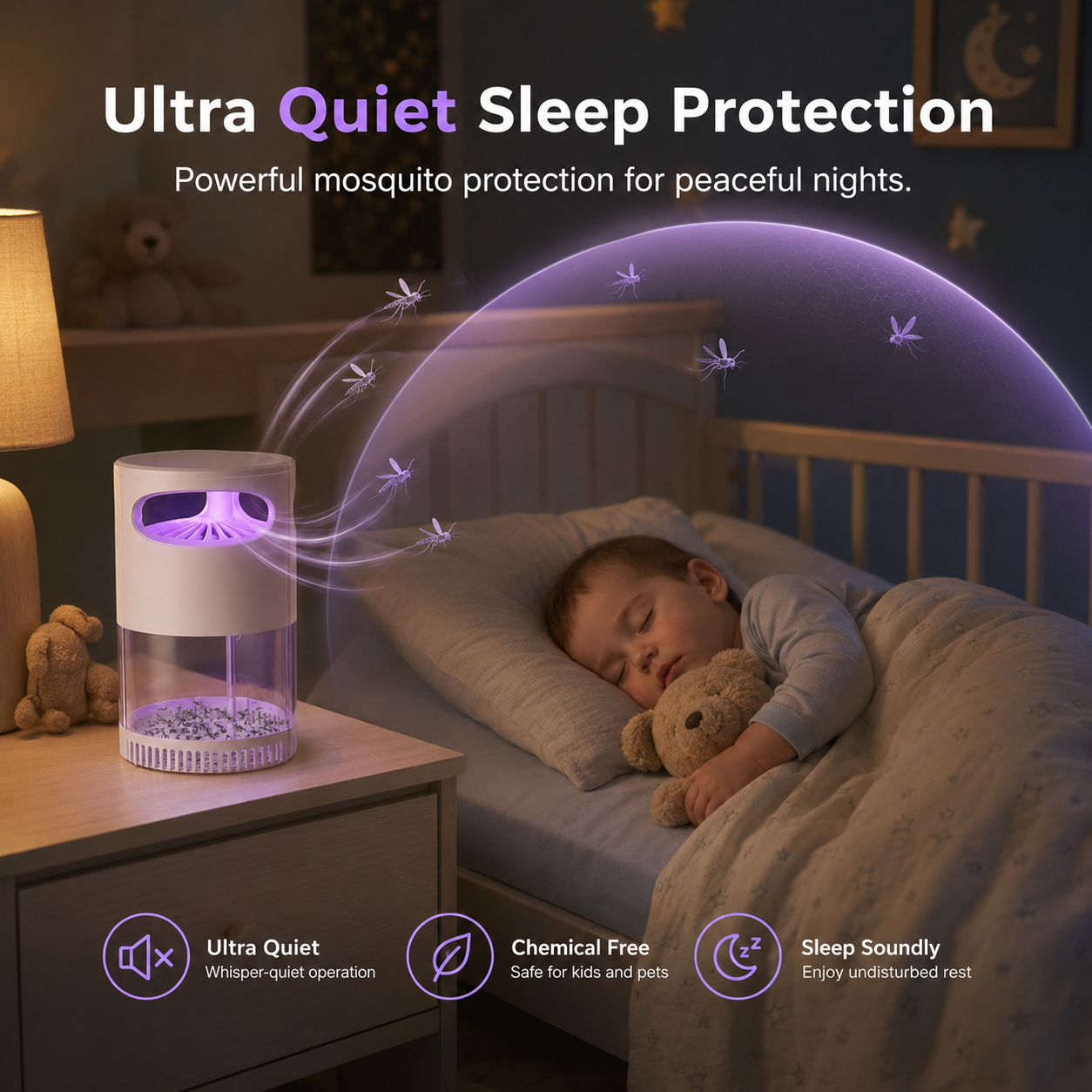 🌙Quiet UV Mosquito Trap – Chemical-Free & Safe for Kids & Pets🦟