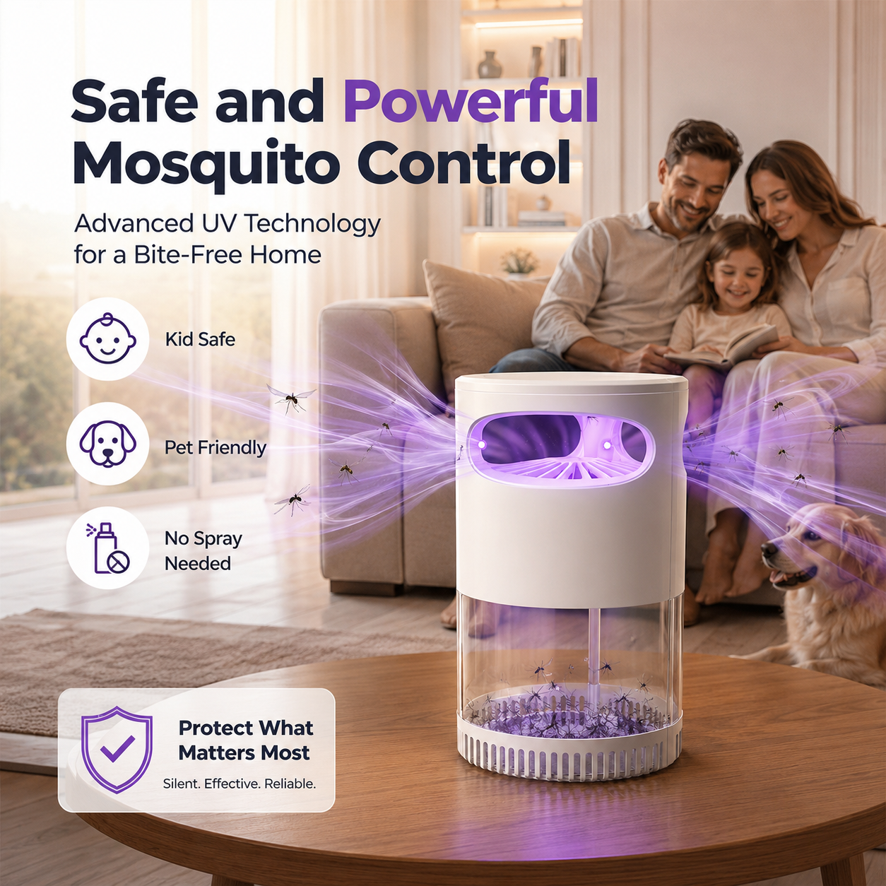 🌙Quiet UV Mosquito Trap – Chemical-Free & Safe for Kids & Pets🦟