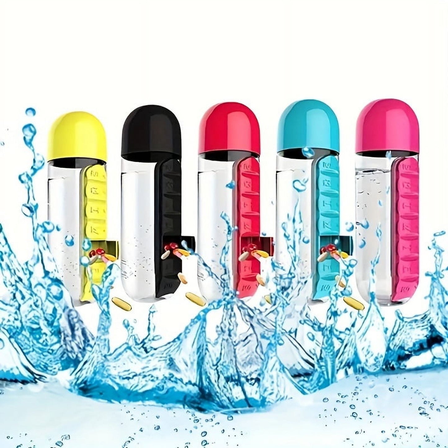 💊7-Day Pill Organizer Water Bottle – Daily Medicine Storage for Travel