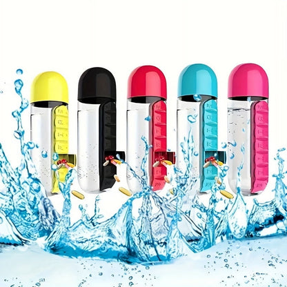 💊7-Day Pill Organizer Water Bottle – Daily Medicine Storage for Travel