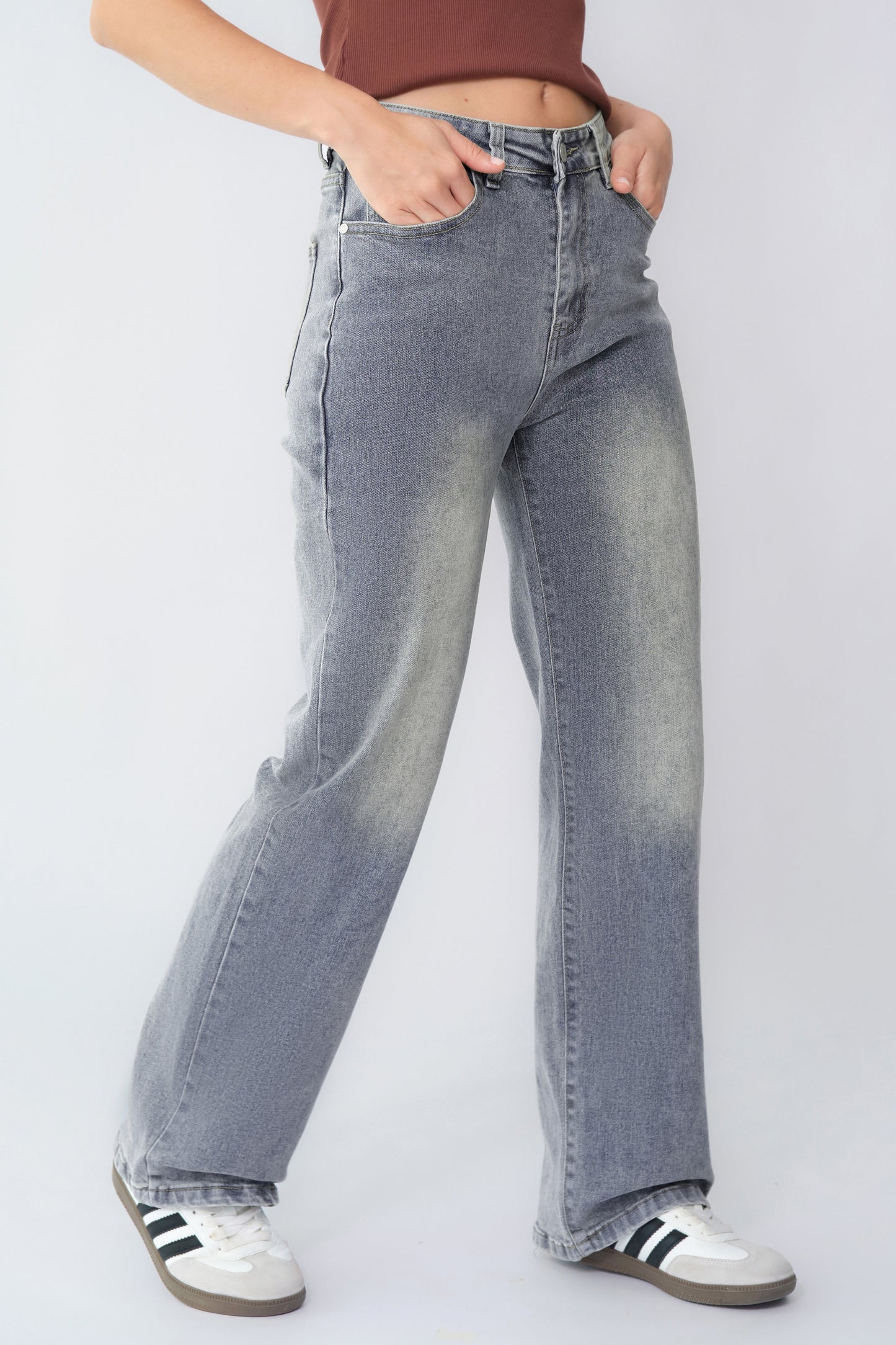 Women's Minimalist High Waist Denim Stretch Wide Leg Jeans
