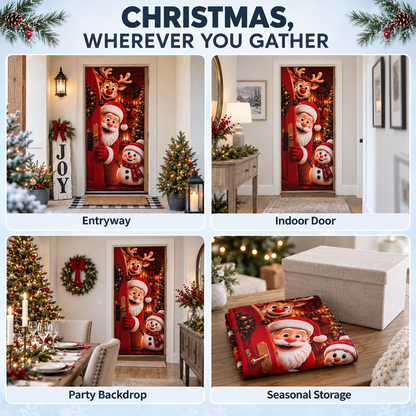 Christmas Door Cover Elastic Santa Reindeer Snowman Xmas Tree Decoration
