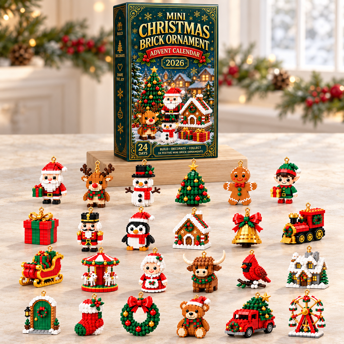 ⏳ Last day to save 49% – 🎄 24-Day Mini Christmas Ornament Advent Calendar | 24 unique festive buildable designs with hanging loops—perfect for decorating Christmas trees, wreaths, and holiday displays 🧱