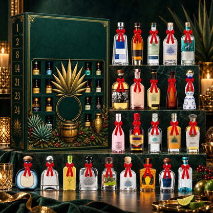 24‑Day Mini Tequila Bottle Advent Box, Holiday Countdown Bar & Tabletop Decor