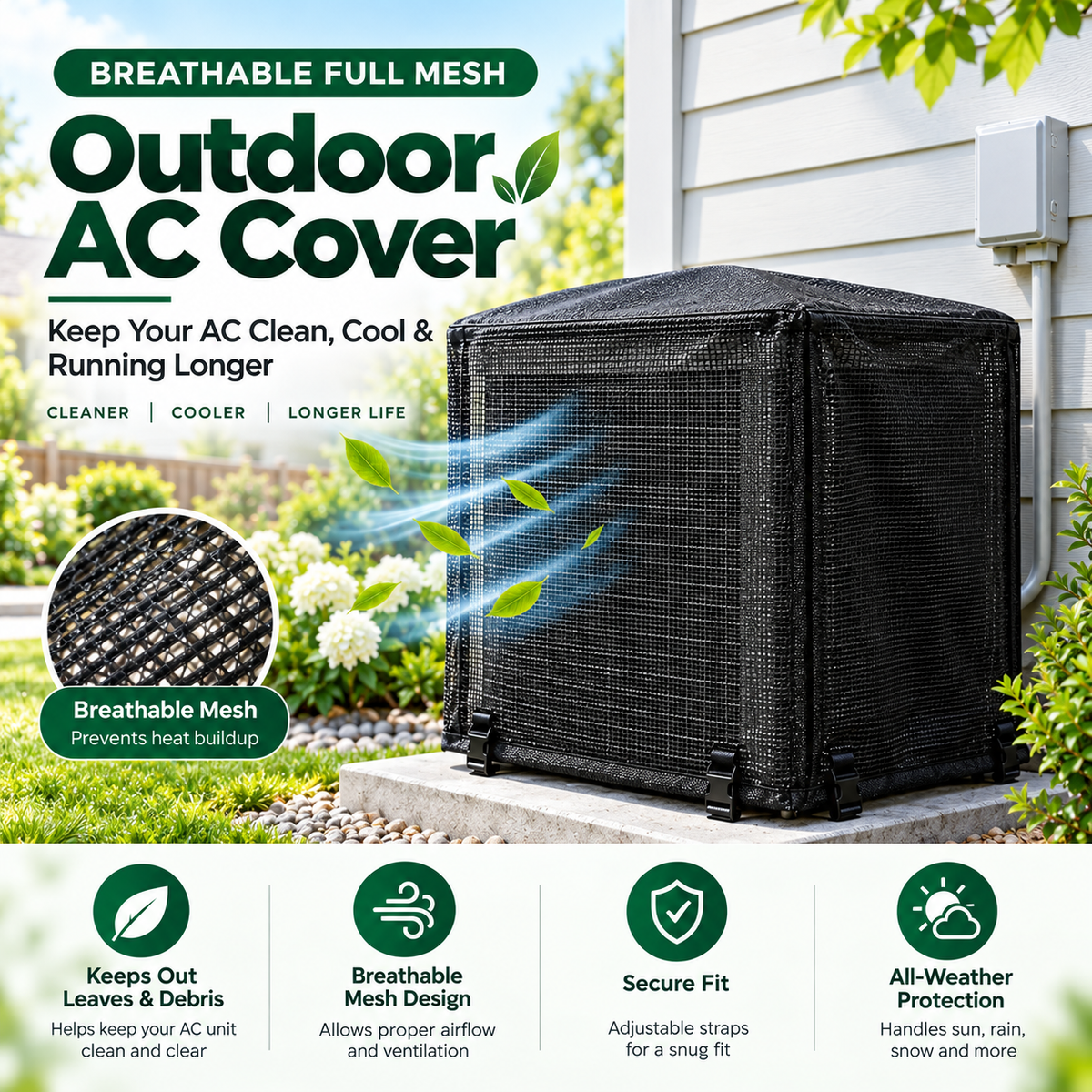 ❄️ Heavy-Duty Mesh AC Cover – All-Season Outdoor Protection