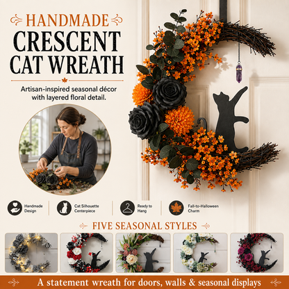 ✨Handmade Halloween Cat Wreath🐈‍⬛🌙
