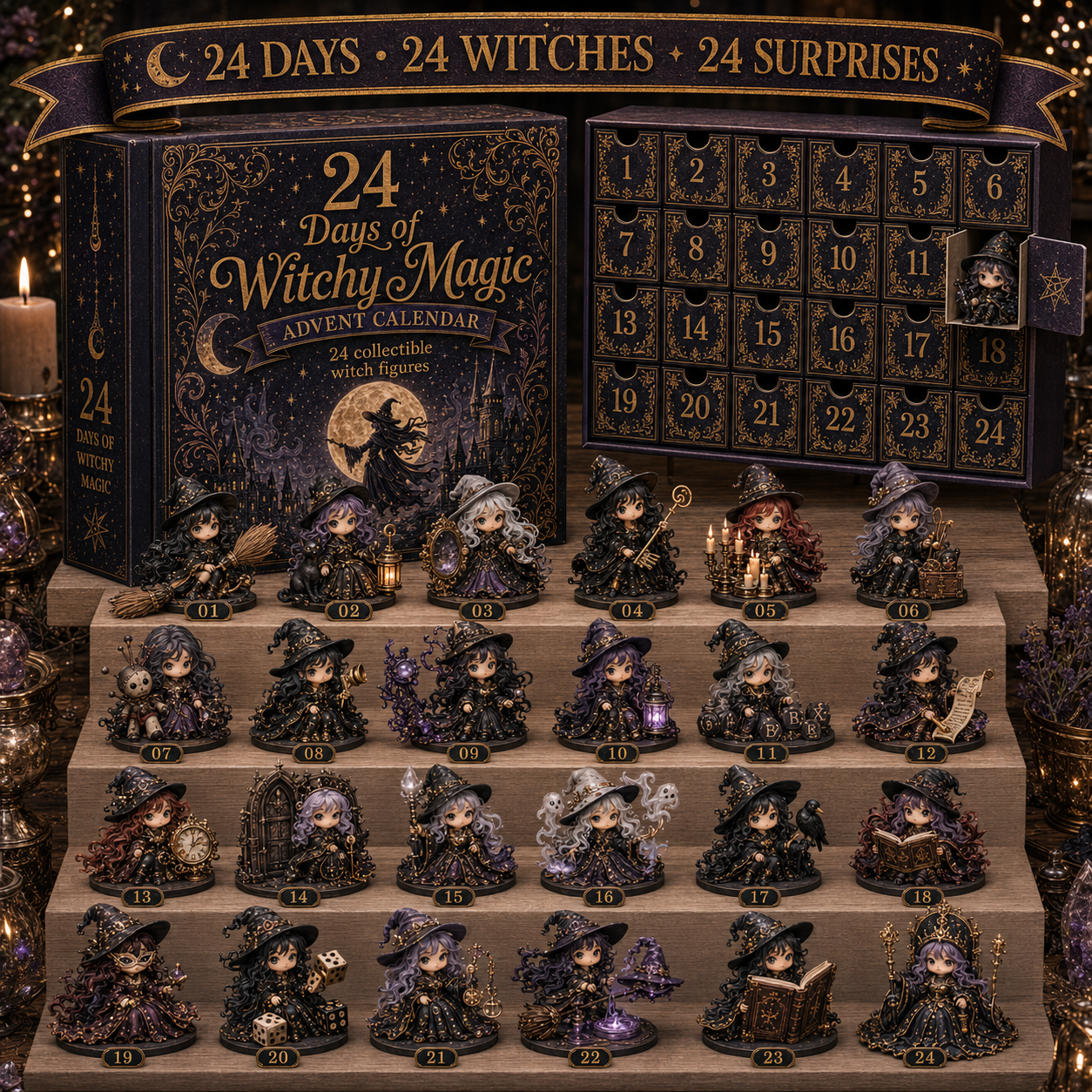 🔥 2026 The Five Covens Witch Advent Calendar – 24 Collectible Witches, 4 Magical Coven Styles