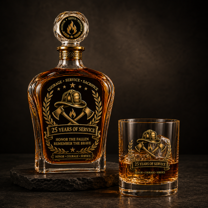 Anniversary Memorial Whiskey Decanter & Glass Gift Set – We Will Never Forget 343 Heroes Tribute