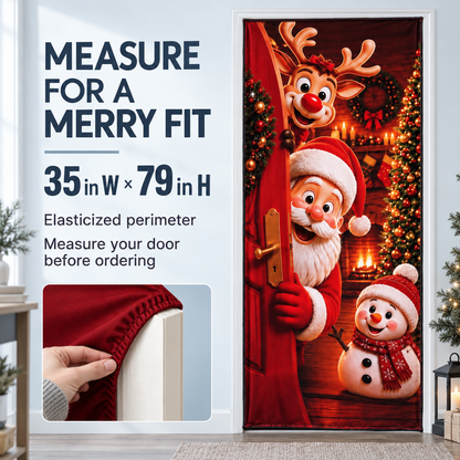 Christmas Door Cover Elastic Santa Reindeer Snowman Xmas Tree Decoration