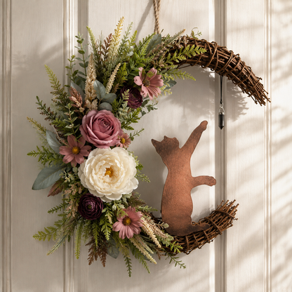 ✨Handmade Halloween Cat Wreath🐈‍⬛🌙