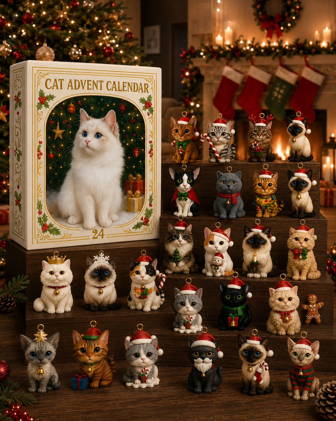 Advent Calendar 2026 Cat Advent Calendar Gift for Adults Friends Cat Owners and Lovers Christmas Holiday Countdown Gift 24 Designs Cats Charm Christmas Tree Ornament