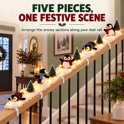 Playful Penguin Snowy Stair Railing Decor