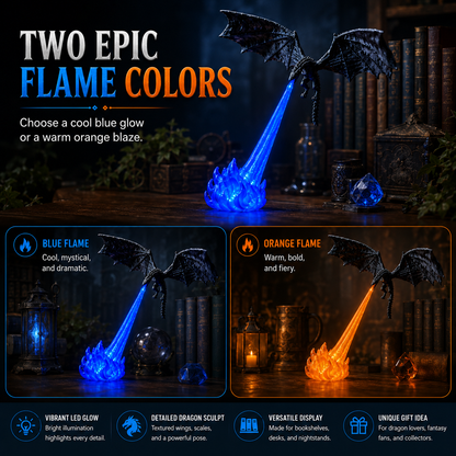 🔥 HOT SALE 🐉| 3D Fire-Breathing Dragon LED Display – Fantasy Bookshelf Decor with Glowing Flame