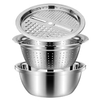 Three-piece set: grating disc, colander, and solid bowl