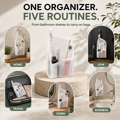 🧼 2-Pack Portable Quick-Dry Mesh Toiletry Bags – Hanging Travel Organizers with Toothbrush Slots