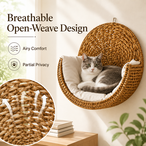 🐱 Purrfectly Cozy Handwoven Hanging Cat Bed